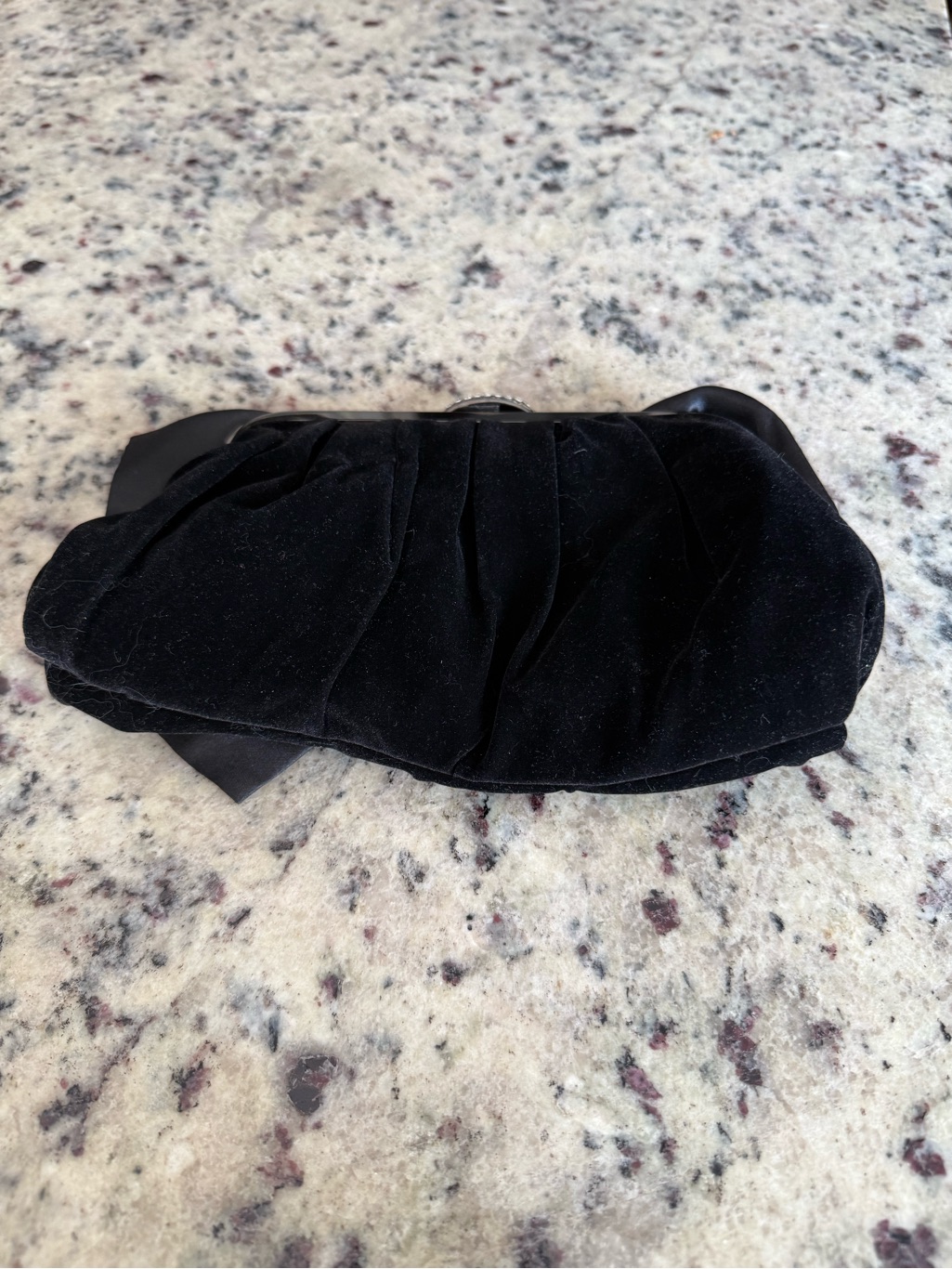 Neiman Marcus Black Velvet & Satin Bow Clutch Evening Bag With Rhinestone Clasp. — image 2 of 8